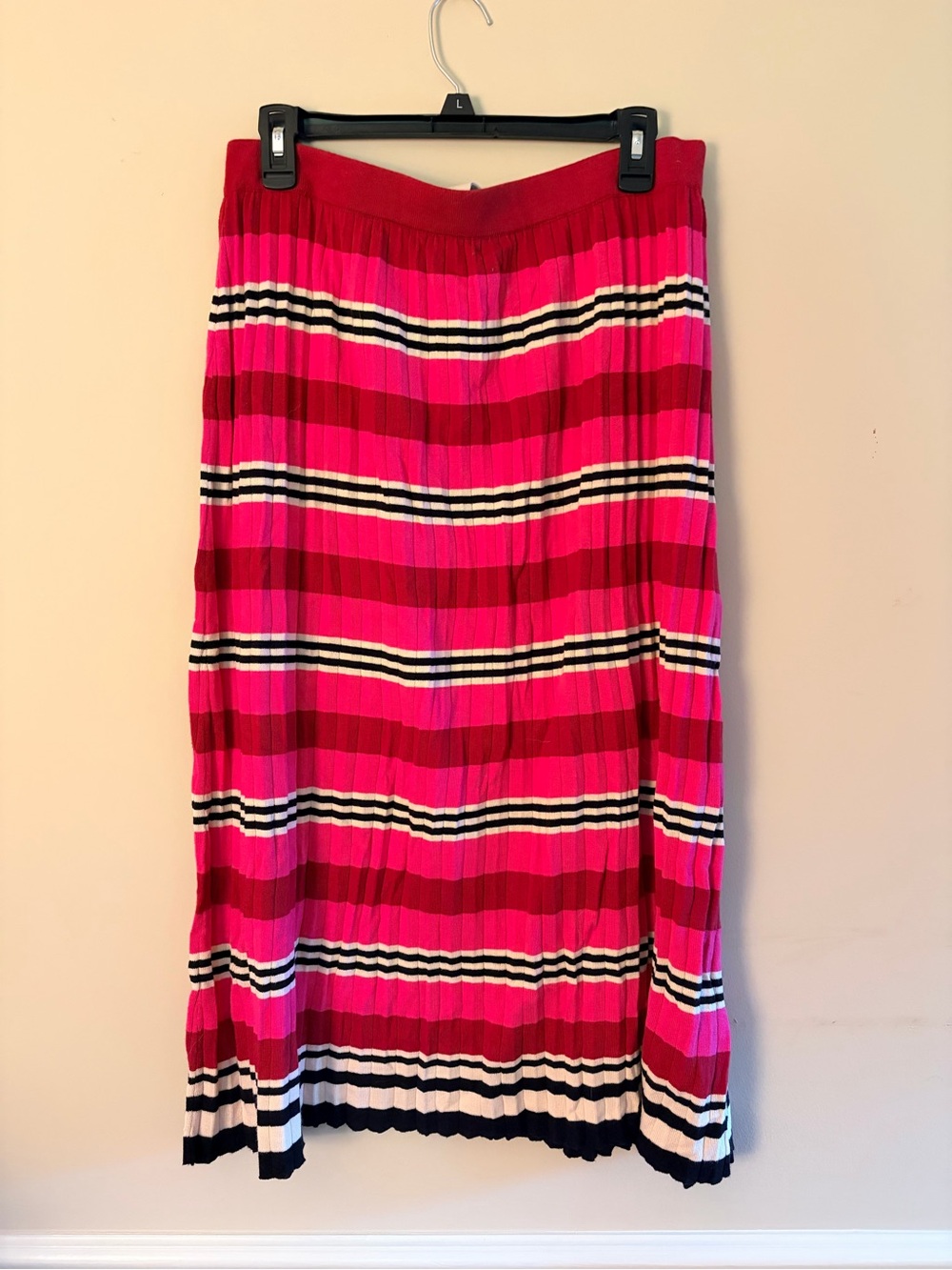 dolan Pink and Black Striped Pleated Maxi Skirt